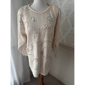 Adrian Jordan Vintage Cream Sequin Beaded Tunic Sweater